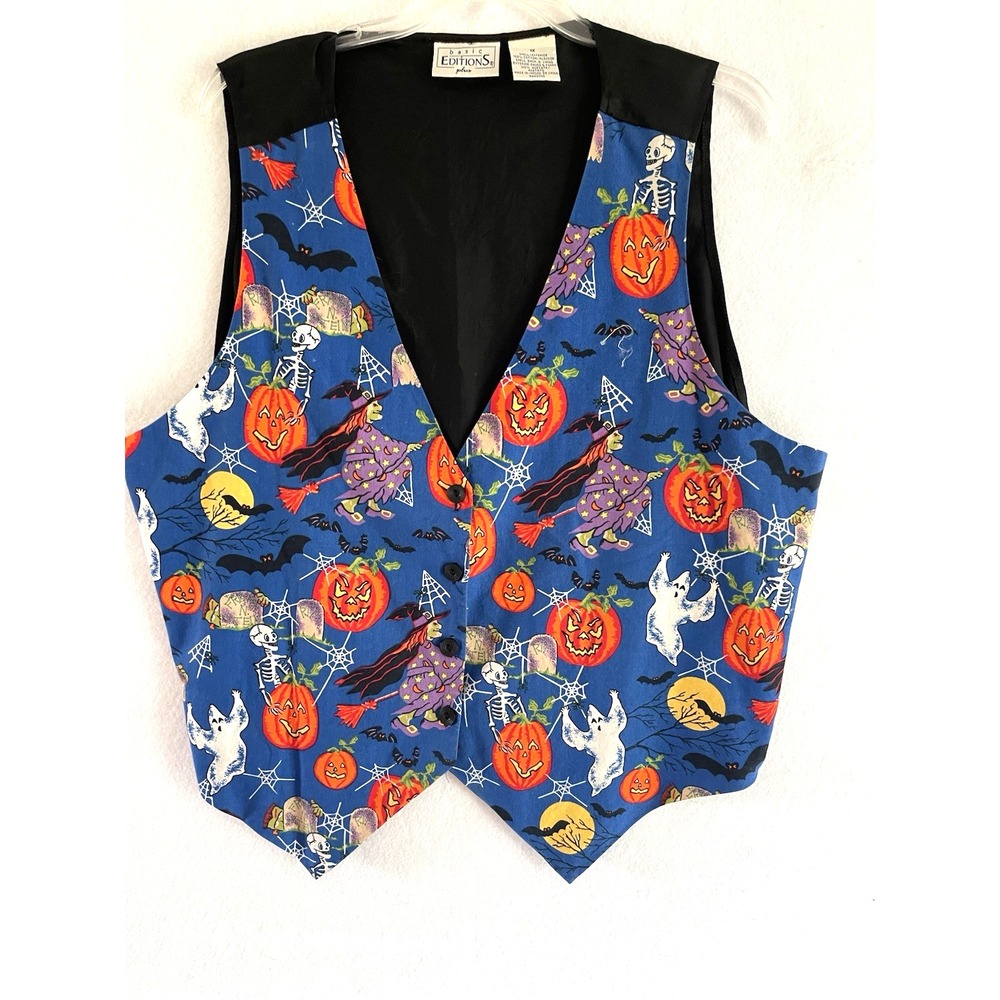 Vtg 90's Basic Editions Plus Halloween Vest 1X 100% Cotton Whimsigoth Teacher